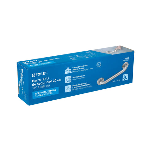 Barra recta de seguridad, acero inox, 1-1/4' x 30cm, FOSET | BARS-30 | 46882