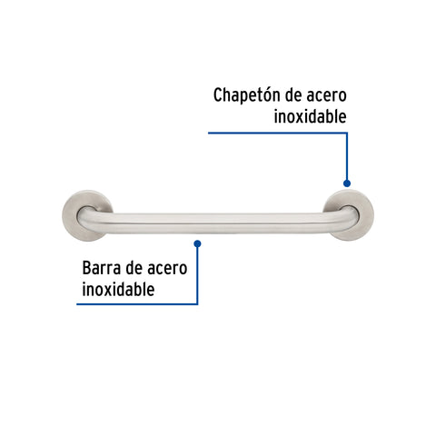 Barra recta de seguridad, acero inox, 1-1/4' x 40cm, FOSET | BARS-40 | 46883