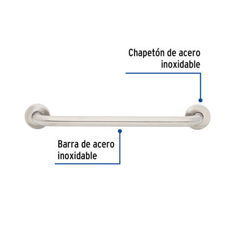 Barra recta de seguridad, acero inox, 1-1/4' x 50cm, FOSET | BARS-50 | 46884