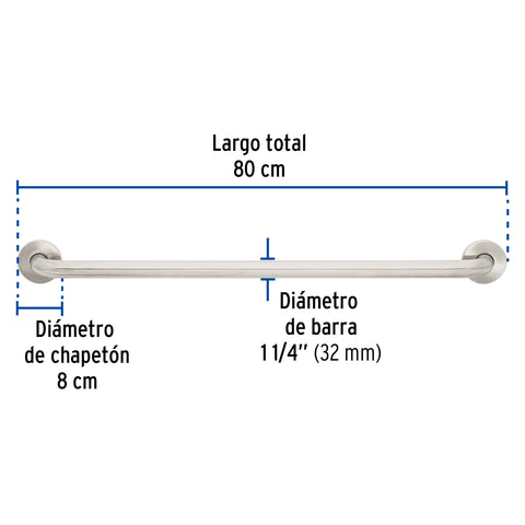 Barra recta de seguridad, acero inox, 1-1/4' x 80cm, FOSET | BARS-80 | 46886
