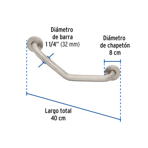 Barra angular de seguridad, acero inox, 1-1/4' x 40cm, FOSET | BARS-40A | 46887