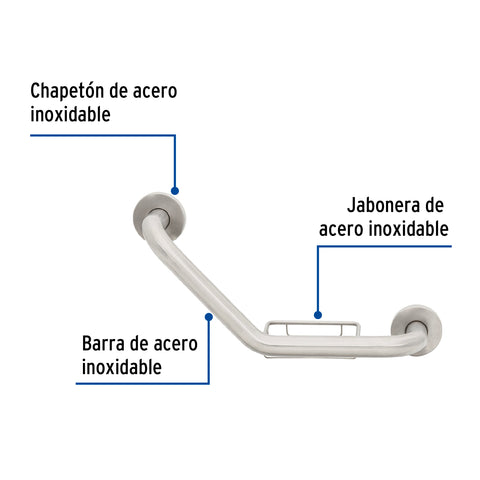 Barra angular con jabonera, acero inox, 1-1/4' x 42cm, FOSET | BARS-40AJ | 46888