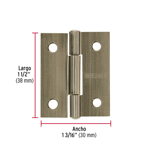 Bisagra rectangular 1-1/2' latón antiguo, HERMEX | BR-152 | 46910