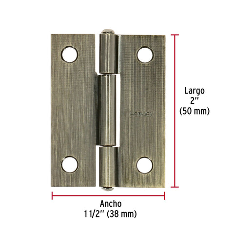 Bisagra rectangular 2' latón antiguo, HERMEX | BR-202 | 46911