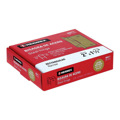 Bisagra rectangular 2' latón antiguo, HERMEX | BR-202 | 46911