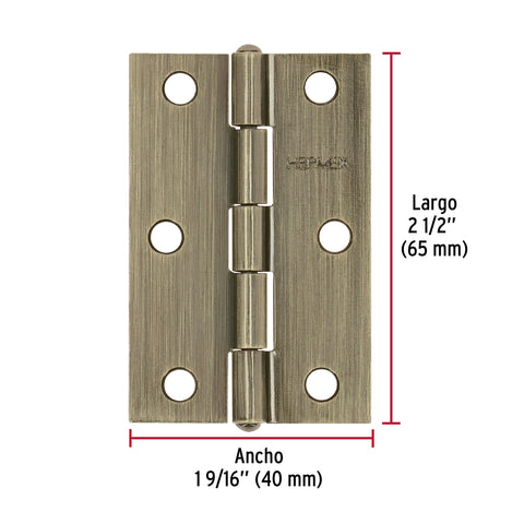 Bisagra rectangular 2-1/2' latón antiguo, HERMEX | BR-252 | 46912