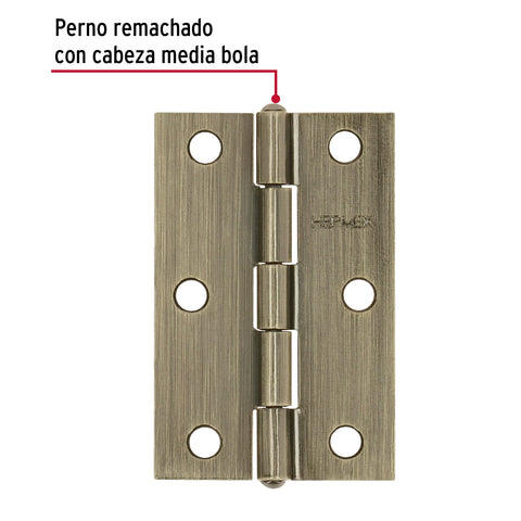 Bisagra rectangular 2-1/2' latón antiguo, HERMEX | BR-252 | 46912
