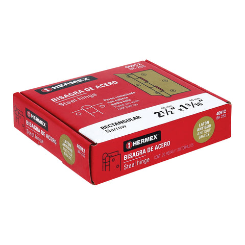 Bisagra rectangular 2-1/2' latón antiguo, HERMEX | BR-252 | 46912