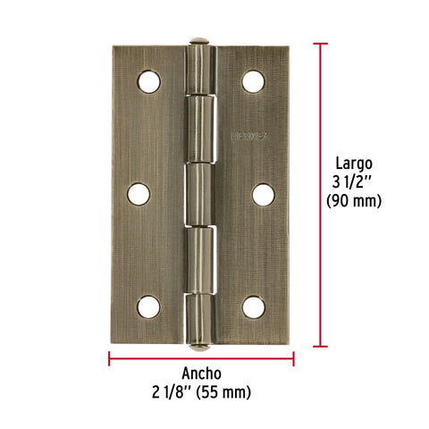 Bisagra rectangular 3-1/2' latón antiguo, HERMEX | BR-352 | 46914
