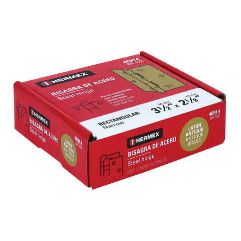 Bisagra rectangular 3-1/2' latón antiguo, HERMEX | BR-352 | 46914