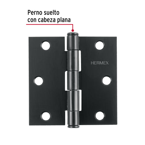 Bisagra cuadrada 3', negro mate, cabeza plana, HERMEX | BC-306P | 46918