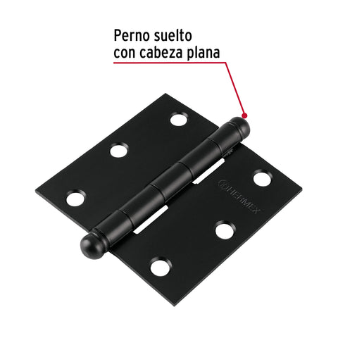 Bisagra cuadrada 3', negro mate, cabeza redonda, HERMEX | BC-306R | 46919