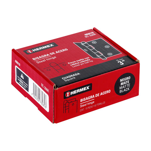 Bisagra cuadrada 3', negro mate, cabeza redonda, HERMEX | BC-306R | 46919
