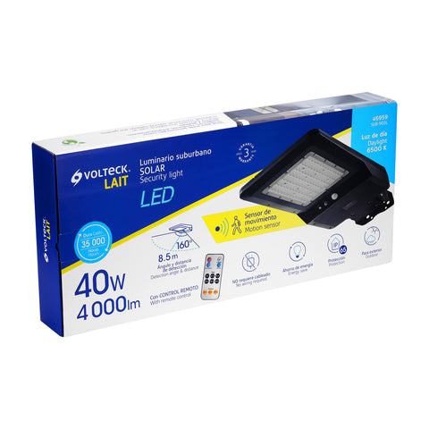 Luminario suburbano solar LED 40 W 6500 K con control remoto | SUB-903L | 46959
