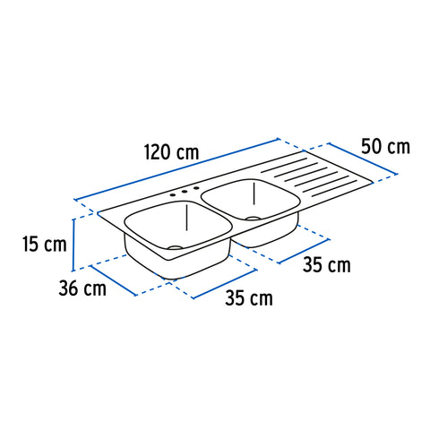Tarja de empotrar 120x50cm doble tina izquierda, FOSET BASIC | TA-1202TIB | 47022