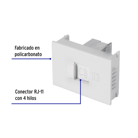 Toma de teléfono, 1.5 módulos, línea Española, color blanco | TE15-EB | 47056