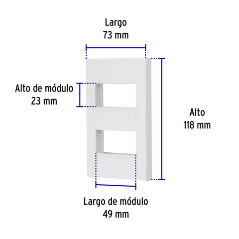 Placa 2 ventanas, 1 módulo, línea Española, color blanco | PPDO-EB | 47063