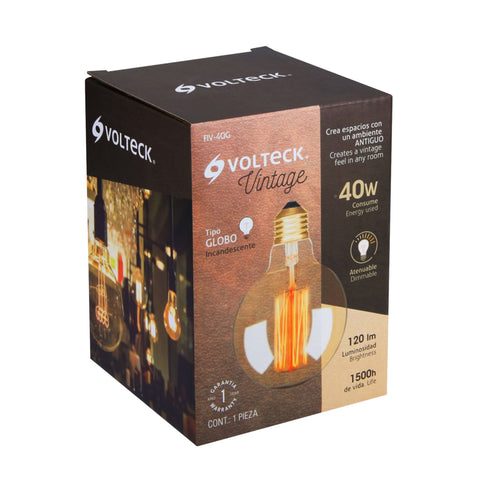 Lámpara incandescente vintage 40 W tipo globo, Volteck | FIV-40G | 47105