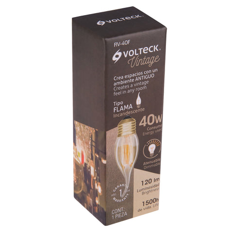 Lámpara incandescente vintage 40 W tipo flama, Volteck | FIV-40F | 47108