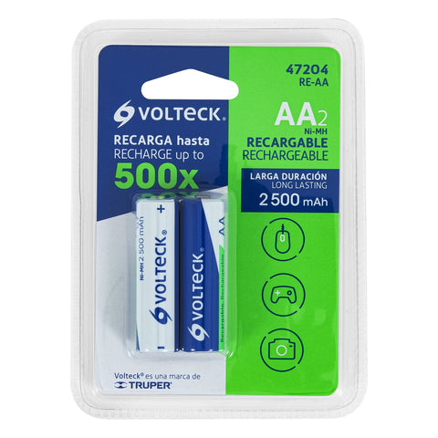 Blíster con 2 pilas recargables AA larga duración, 2500 mAh | RE-AA | 47204