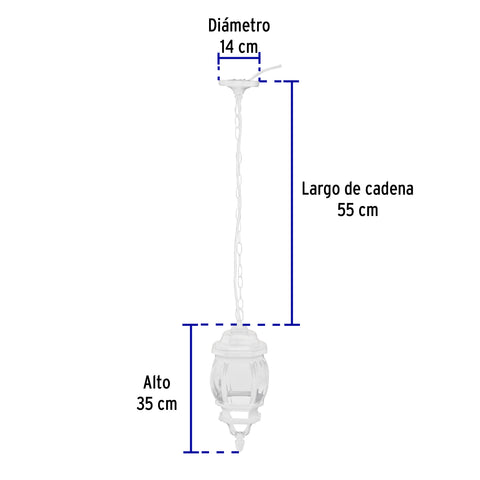 Arbotante tipo farol tradicional colgante p/exterior, blanco | COL-100S | 47296