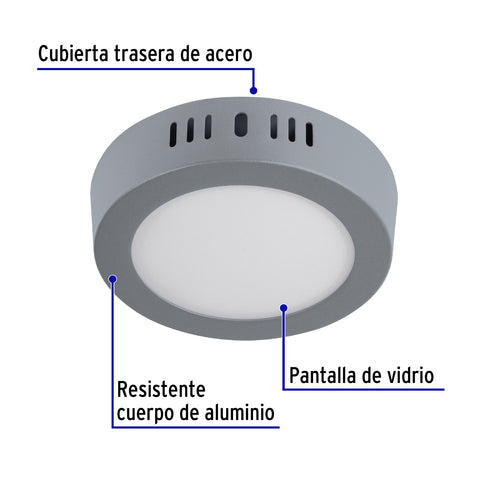 Luminario LED plafón 6W 6500K, redondo, gris, VOLTECK | PLA-214L | 47346