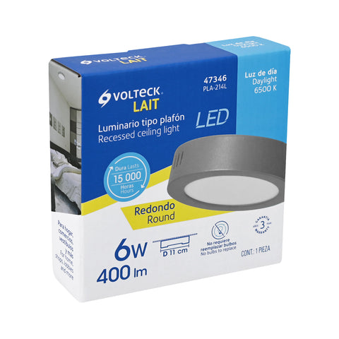 Luminario LED plafón 6W 6500K, redondo, gris, VOLTECK | PLA-214L | 47346