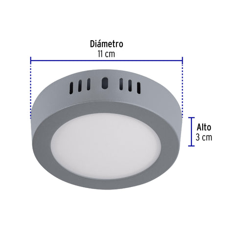 Luminario LED plafón 6W 6500K, redondo, gris, VOLTECK | PLA-214L | 47346