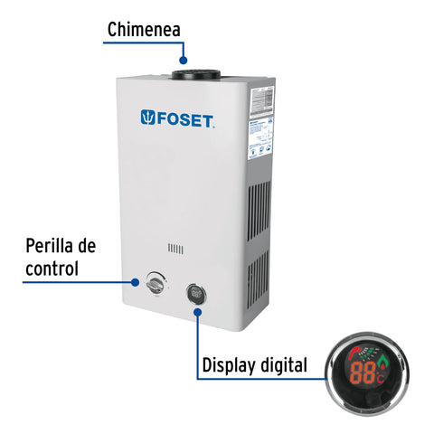 Calentador instantáneo, 6L, 1 servicio, gas natural, FOSET | CALE-6I-N | 47352