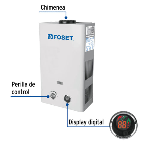 Calentador instantáneo, 11L, 2 servicios, gas natural, FOSET | CALE-11I-N | 47353