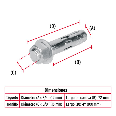 Caja con 25 taquetes expansivos de 5/8' con tornillo, FIERO | TAE-5/8TG | 47362