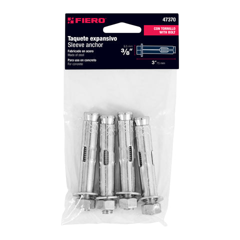 Bolsa con 4 taquetes expansivos de 3/8' con tornillo, FIERO | TAE-3/8T | 47370