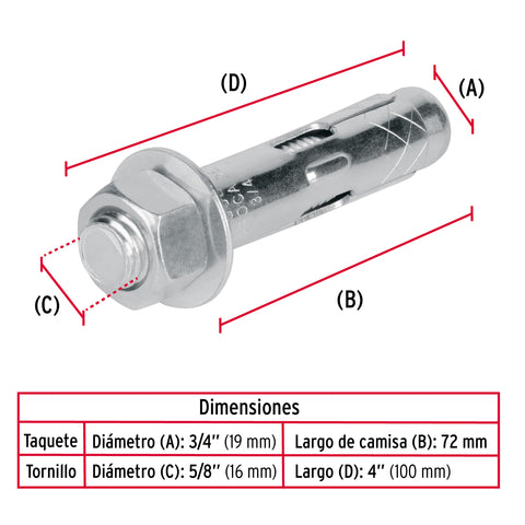 Bolsa con 2 taquetes expansivos de 5/8' con tornillo, FIERO | TAE-5/8T | 47372