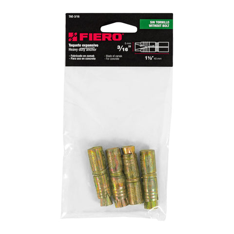 Bolsa con 4 taquetes expansivos de 3/16' sin tornillo, FIERO | TAE-3/16 | 47373