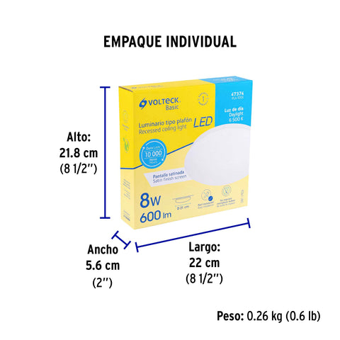 Luminario LED plafón decorativo 8W 6500K, liso, BASIC | PLA-100L | 47374
