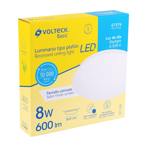 Luminario LED plafón decorativo 8W 6500K, liso, BASIC | PLA-100L | 47374