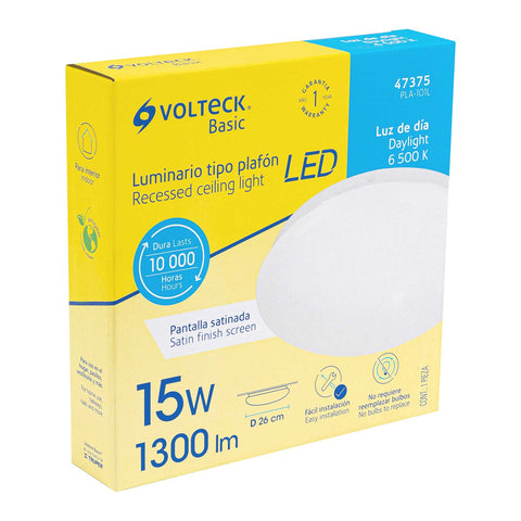 Luminario LED plafón decorativo 15W 6500K, liso, BASIC | PLA-101L | 47375
