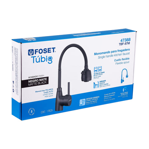 Monomando para fregadero con cuello flexible, negro, TÚBIG | TBF-87M | 47388