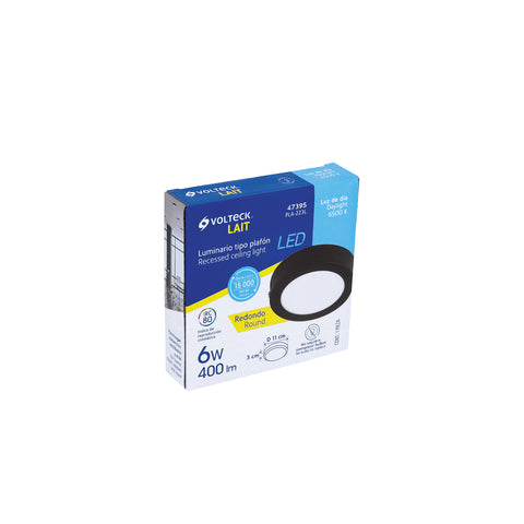 Luminario LED plafón 6W 6500K, redondo, negro, VOLTECK | PLA-223L | 47395