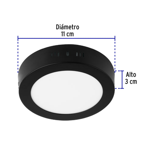 Luminario LED plafón 6W 6500K, redondo, negro, VOLTECK | PLA-223L | 47395