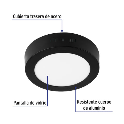 Luminario LED plafón 6W 6500K, redondo, negro, VOLTECK | PLA-223L | 47395