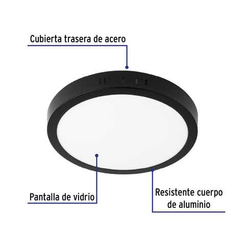 Luminario LED plafón 18W 6500K, redondo, negro, VOLTECK | PLA-227L | 47397