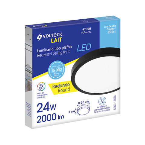 Luminario LED plafón 24W 6500K, redondo, negro, VOLTECK | PLA-229L | 47398