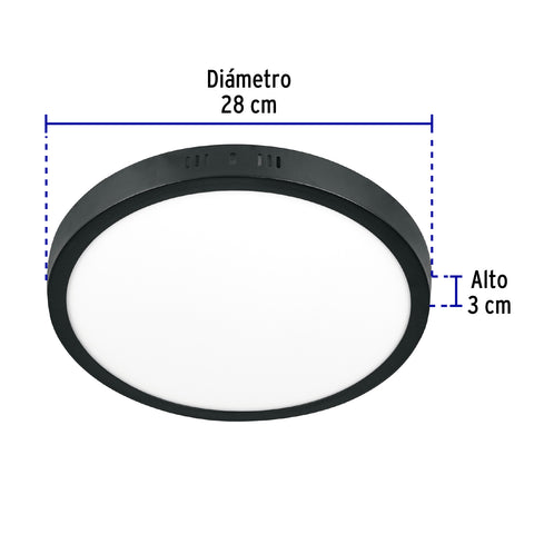 Luminario LED plafón 24W 6500K, redondo, negro, VOLTECK | PLA-229L | 47398