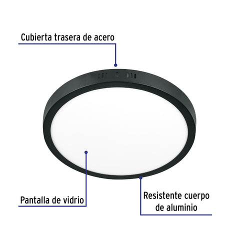 Luminario LED plafón 24W 6500K, redondo, negro, VOLTECK | PLA-229L | 47398