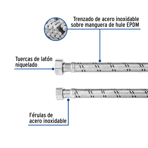 Manguera para boiler, acero inox, 1/2'x3/4', 150 cm, FOSET | FBO-12150X | 47426