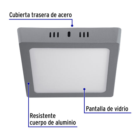 Luminario LED plafón 12W 6500K, cuadrado, gris, VOLTECK | PLA-219L | 47447