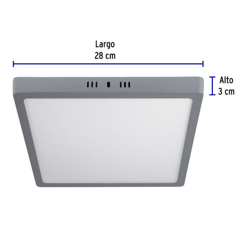 Luminario LED plafón 24W 6500K, cuadrado, gris, VOLTECK | PLA-221L | 47449