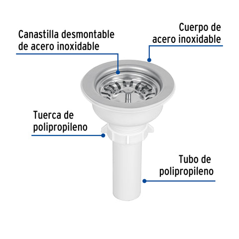 Contracanasta 3-1/2' inox, instalafácil, tubo plástico FOSET | CO-824 | 47451