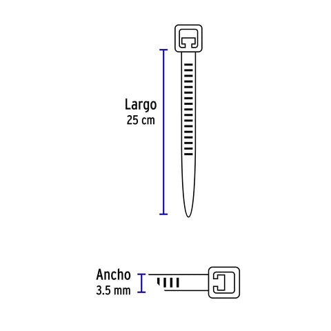 Bolsa con 1000 cinchos plásticos 40lb, 250x3.5 mm, naturales | CIN-4025-M | 47462